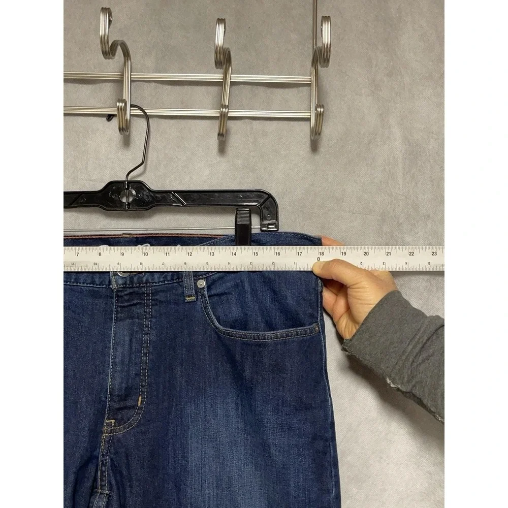 Eddie Bauer Jeans Men 35x26 Blue Dark‎ Straight Fleece Lined Denim Work Outdoor